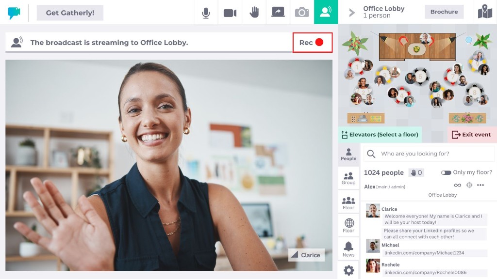 Gatherly Office Lobby — video chat and venue map